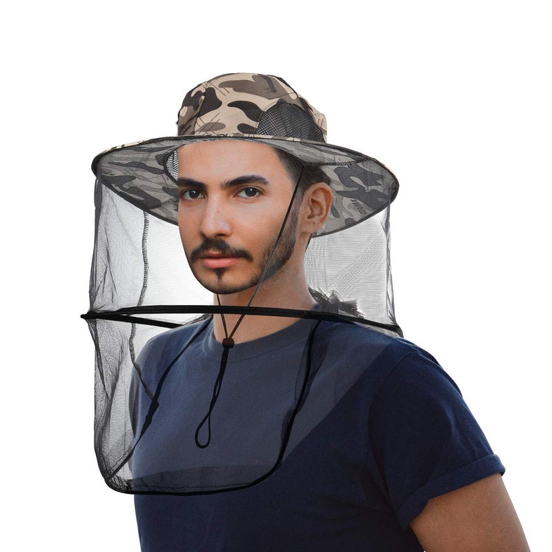 CozyCabin Mosquito Head Net Hat with Hidden Mesh, Outdoor Fishing Hat Sun Hat for Outdoor Lover Men or Women (Gray Camouflage) - Image 1
